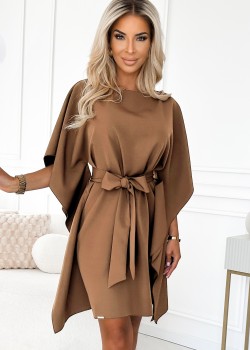 Широка рокля в кафяв цвят , модел 287-39.