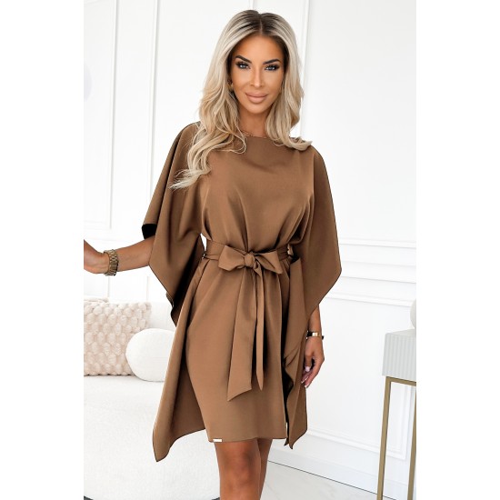 Широка рокля в кафяв цвят , модел 287-39. Широка рокля в кафяв цвят , модел 287-39.