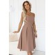 Елегантна рокля без презрамки в бежов цвят 641-2