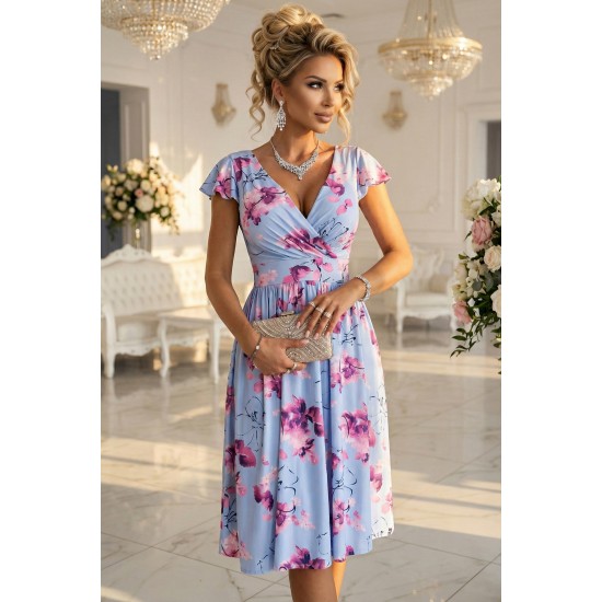 425-14 Елегантна рокля с цветен принт