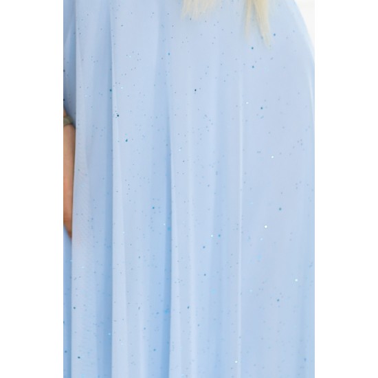 Дълга рокля с брокат в светло син цвят 635-6 Дълга рокля с брокат в светло син цвят 635-6