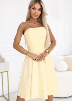 Елегантна рокля без презрамки в жълт цвят 641-3