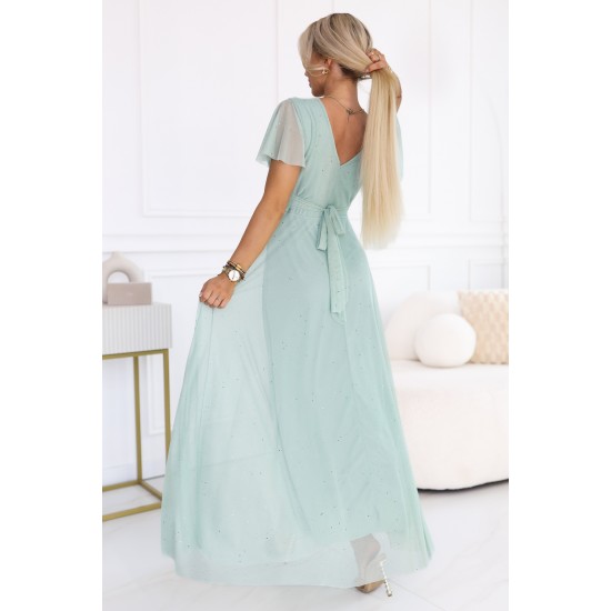 Дълга рокля с брокат в цвят мента 635-8