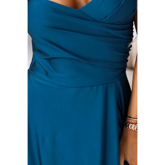 Дълга рокля с цепка в син цвят 646-2