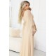  Дълга рокля с тюл в бежов цвят 655-4