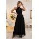 Черна дълга рокля с тюл 662-2