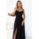 Дълга рокля с цепка в черен цвят 646-4