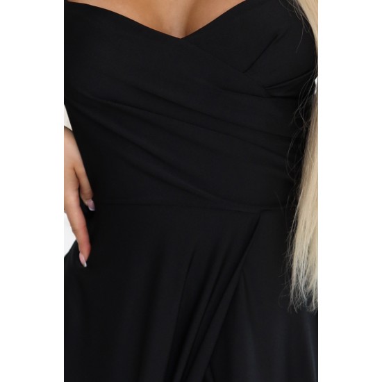 Дълга рокля с цепка в черен цвят 646-4
