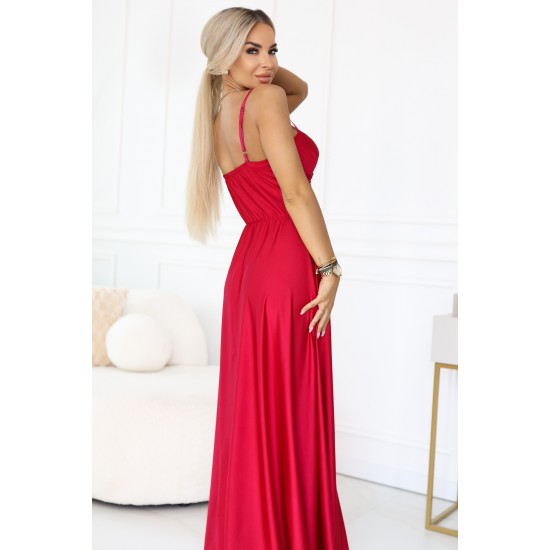 Дълга рокля с цепка в червен цвят 646-3