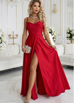 Дълга рокля с цепка в червен цвят 646-3