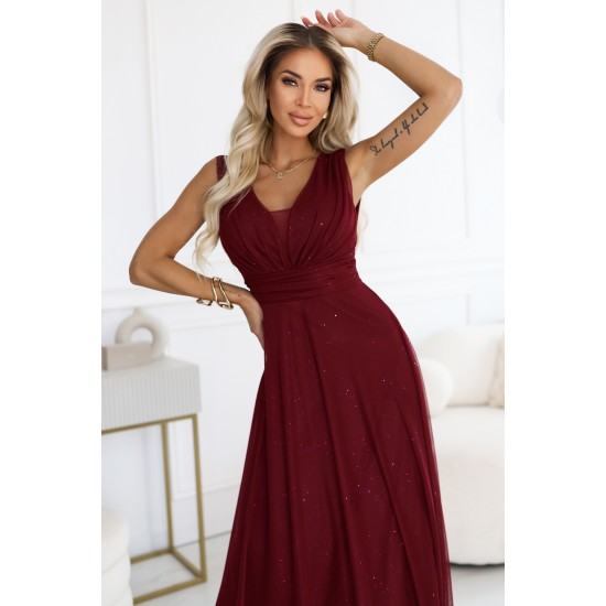 Елегантна дълга рокля в цвят бордо 637-1
