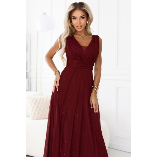 Елегантна дълга рокля в цвят бордо 637-1