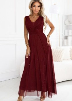 Елегантна дълга рокля в цвят бордо 637-1