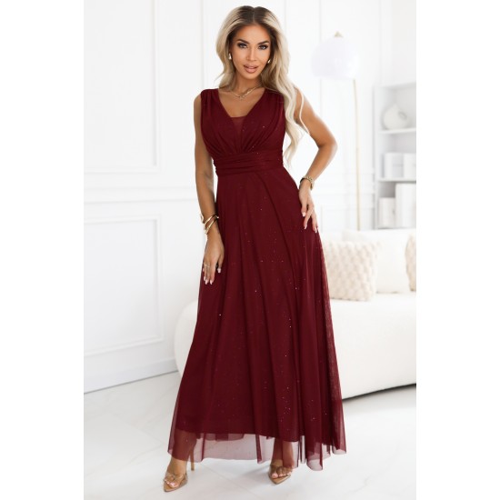 Елегантна дълга рокля в цвят бордо 637-1