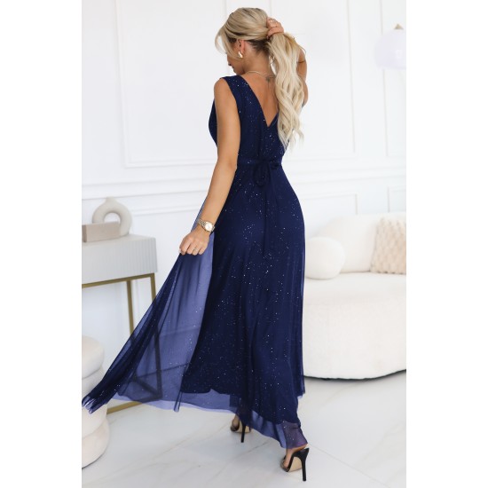 Елегантна дълга рокля в тъмносин цвят 637-3