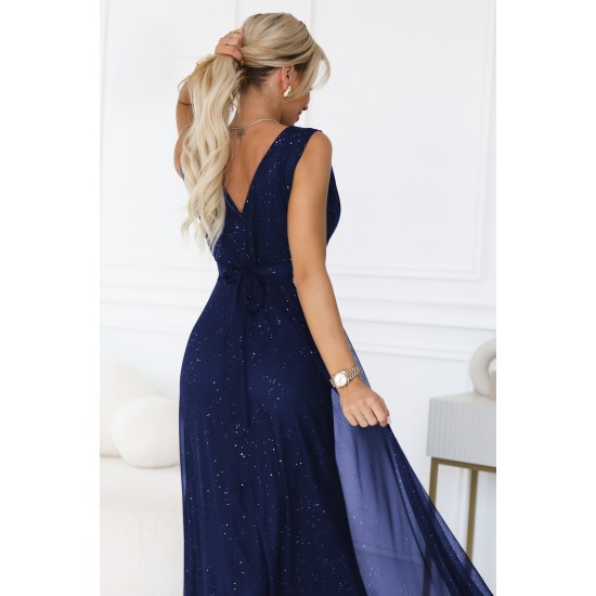 Елегантна дълга рокля в тъмносин цвят 637-3