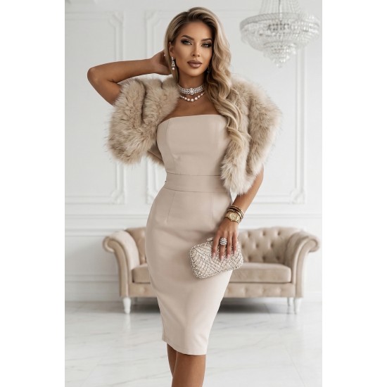 Права рокля без ръкави в бежов цвят 642-3