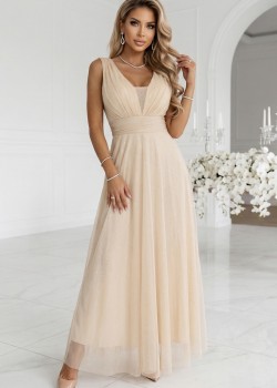 Елегантна дълга рокля в цвят шампанско 637-4