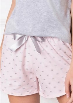 Къса дамска пижама в светлорозово и сиво Q Short Къса дамска пижама в светлорозово и сиво Q Short