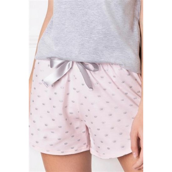 Къса дамска пижама в светлорозово и сиво Q Short Къса дамска пижама в светлорозово и сиво Q Short