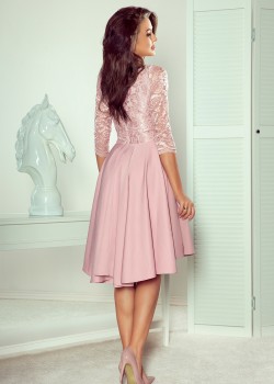 Елегантна асиметрична миди рокля в цвят пудра 210-11