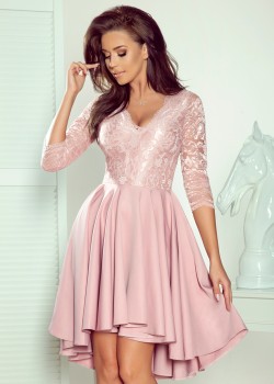 Елегантна асиметрична миди рокля в цвят пудра 210-11