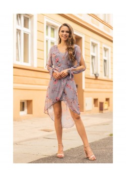 Асиметрична сива рокля на цветя Cadineria