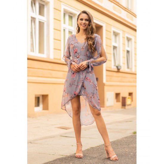 Асиметрична сива рокля на цветя Cadineria