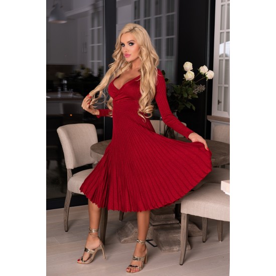 Елегантна миди рокля в червен цвят Frojene Елегантна миди рокля в червен цвят Frojene