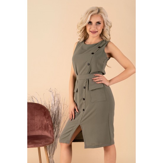 Миди рокля без ръкави в цвят каки Eqalisa Миди рокля без ръкави в цвят каки Eqalisa