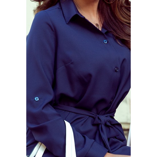 Рокля тип риза в тъмносин цвят 288-1