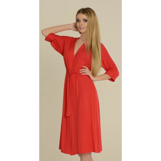 Дълъг дамски халат в червен цвят Visa 942