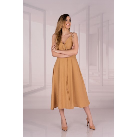 Дълга рокля в цвят камел Molinen D04