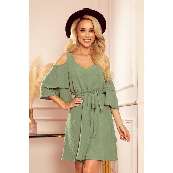 Ефирна рокля в цвят каки 292-6