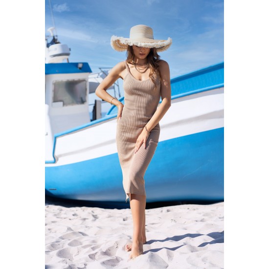 Миди рокля в бежов цвят Ocyanna