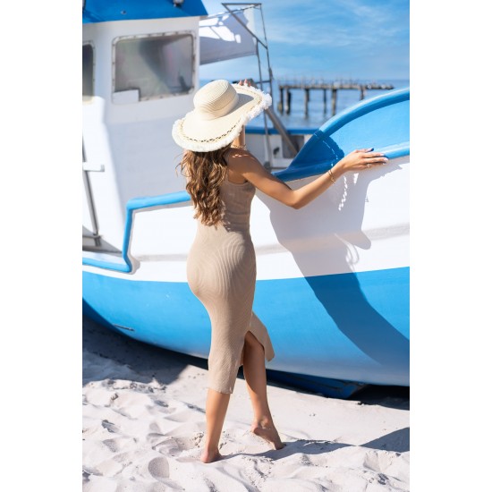 Миди рокля в бежов цвят Ocyanna