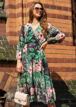 Миди рокля в тропически десен Mirian