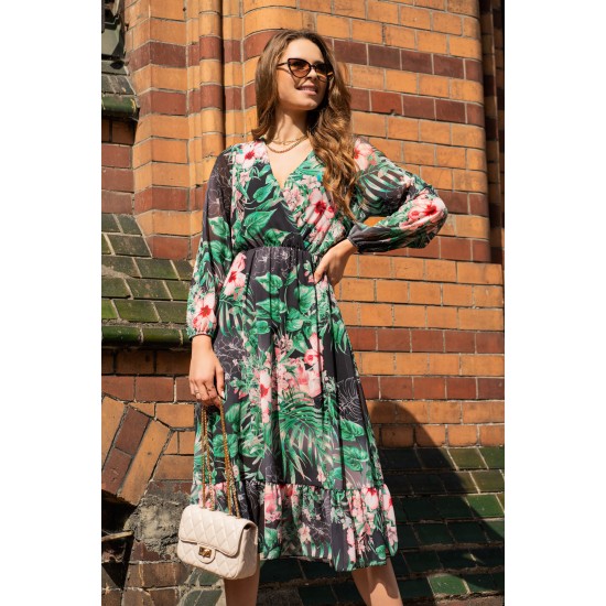 Миди рокля в тропически десен Mirian