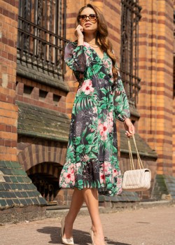 Миди рокля в тропически десен Mirian Миди рокля в тропически десен Mirian