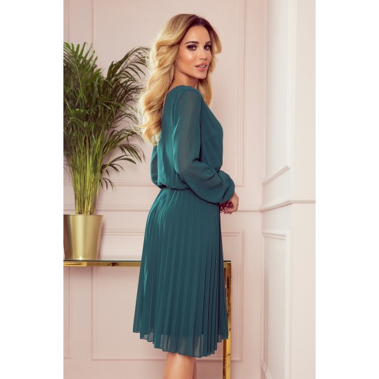Плисирана рокля с дълъг ръкав в зелен цвят 313-1