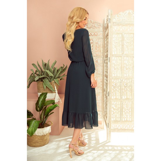 Миди рокля от шифон в зелен цвят 304-2