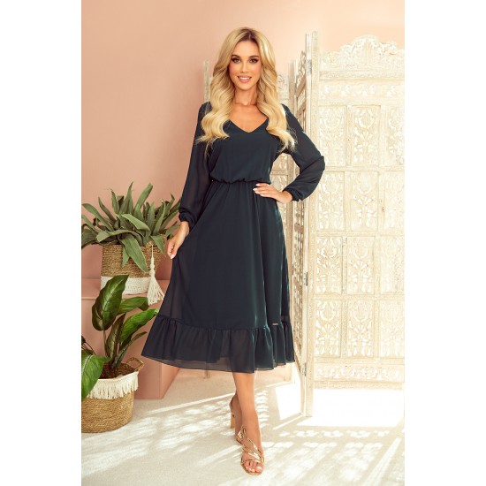 Миди рокля от шифон в зелен цвят 304-2