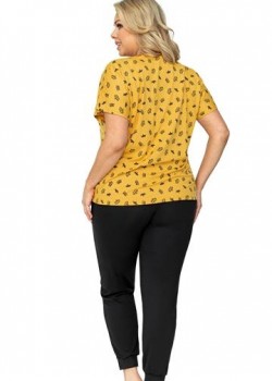 Дамска макси пижама с къс ръкав в жълт цвят QUEEN Дамска макси пижама с къс ръкав в жълт цвят QUEEN