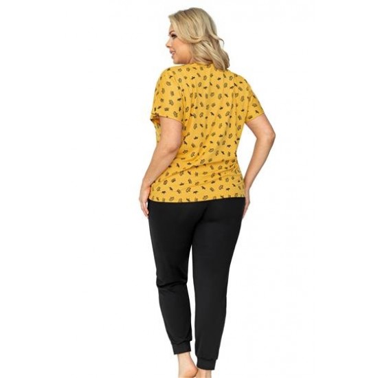 Дамска макси пижама с къс ръкав в жълт цвят QUEEN Дамска макси пижама с къс ръкав в жълт цвят QUEEN