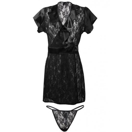 Черен дантелен халат Mia Черен дантелен халат Mia