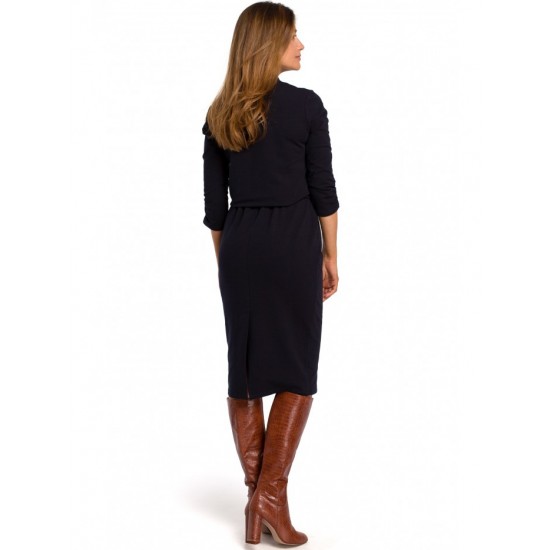 Дамска миди рокля в тъмносин цвят S194