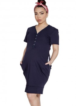 Нощница за бременни и кърмачки в тъмносин цвят MAMA DRESS