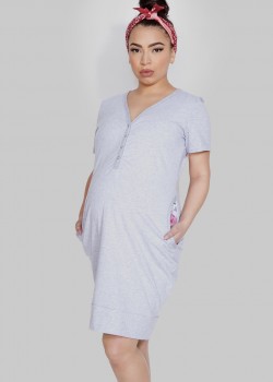 Нощница за бременни и кърмачки в сив цвят MAMA DRESS