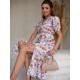 Ефирна дамска рокля с къс ръкав в цветен десен 8107 Ефирна дамска рокля с къс ръкав в цветен десен 8107