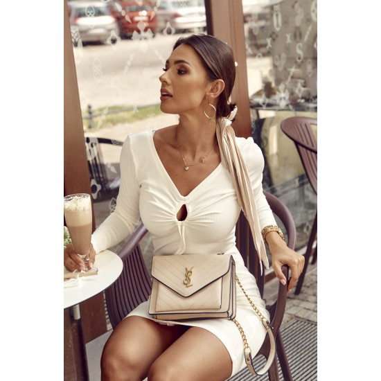 Елегантна рокля с дълъг ръкав в цвят екрю FG596 Елегантна рокля с дълъг ръкав в цвят екрю FG596